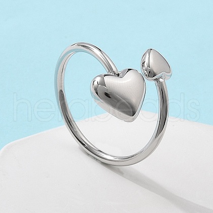 304 Stainless Steel Heart Cuff Rings for Women RJEW-A063-01D-P-1
