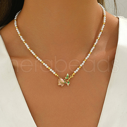 Brass Enamel Flower Pendant Necklaces UR3689-2-1