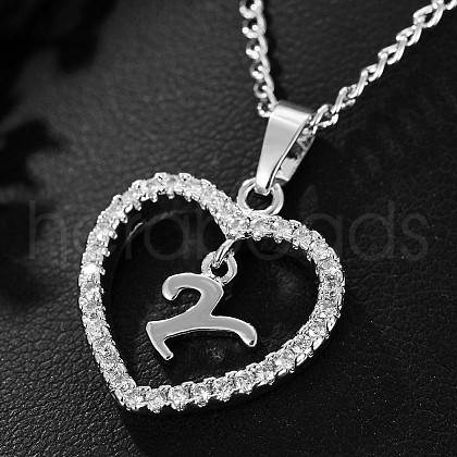 Brass Micro Pave Clear Cubic Zirconia Hollow Heart with Initial Pendant Necklaces WG4069A-25-1