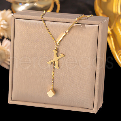 304 Stainless Steel Cube Initial Pendant Necklaces FS-WG9AF3A-15-1