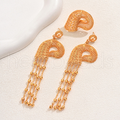 Vintage Alloy Hollowed-out Conch Shape Ring & Tassel Earrings Sets for Women CY8500-1