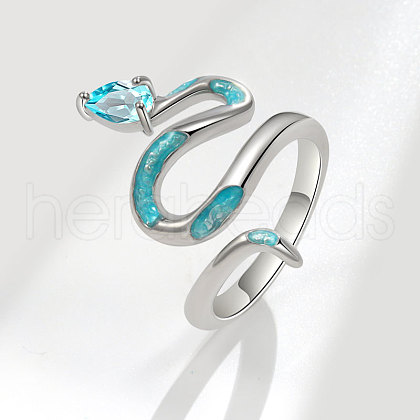 Snake Brass Micro Pave Cubic Zirconia with Enamel Adjustable Cuff Rings FS-WG9A961-01-1
