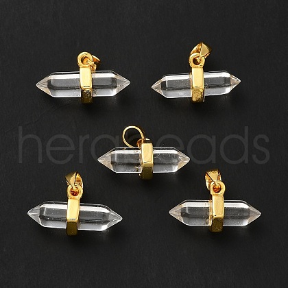 Natural Quartz Crystal Double Terminal Pointed Pendants G-P481-01G-11-1