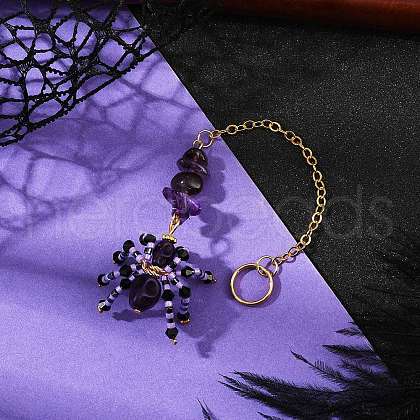 Halloween Theme Spider & Skull Dyed Synthetic Turquoise & Glass Seed Beads Pendant Decorations HJEW-MZ00282-06-1