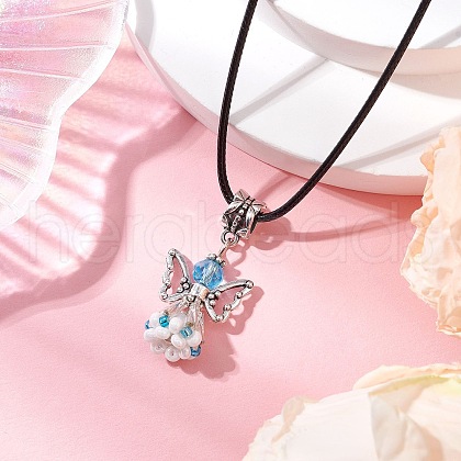 Angel Glass Sead Beaded Pendant Necklaces NJEW-MZ00094-04-1