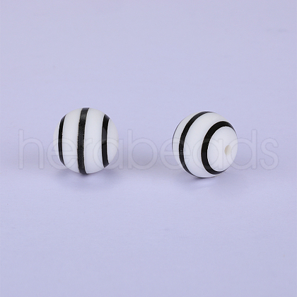 Printed Round with Stripe Pattern Silicone Focal Beads SI-JX0056A-139-1
