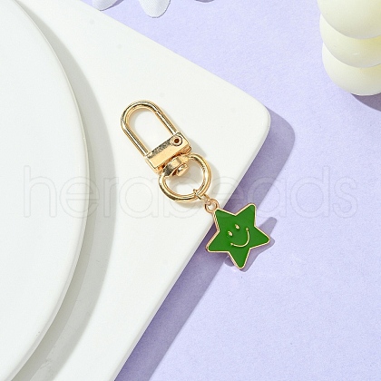 Star with Smiling Face Alloy Enamel Pendant Decorations HJEW-YW00010-03-1