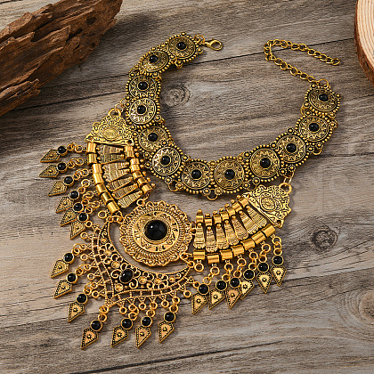 Zinc Alloy Pave Synthetic Blake Stone Triangle Trible Floral Chunky Bib Necklaces for Women FS-WG45F90-02-1