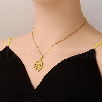 Stainless Steel Leaf Pendant Necklaces for Women ZY9462-2-1