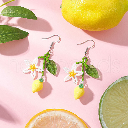 Handmade Glass Seed Beaded Dangle Earrings EJEW-MZ00477-1