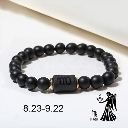 12 Constellations Theme Frosted Black Stone Round Beaded Stretch Bracelets for Women Men WG3EE4F-09-1