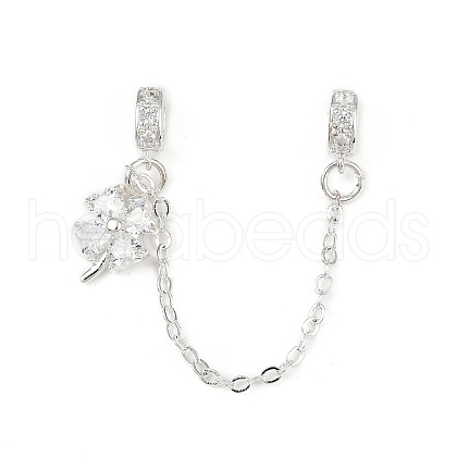 Brass Pave Clear Cubic Zirconia European Safety Chains with Charms KK-L236-15C-S-1