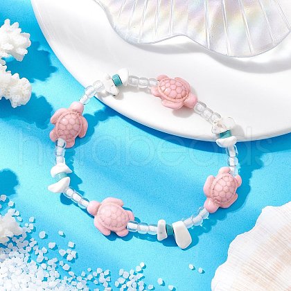 Synthetic Turquoise & Magnesite Beads Stretch Bracelets BJEW-JB11674-1