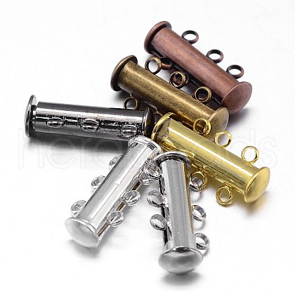 3-Strands 6-Holes Tube Brass Magnetic Slide Lock Clasps X-KK-D473-M-NF-1