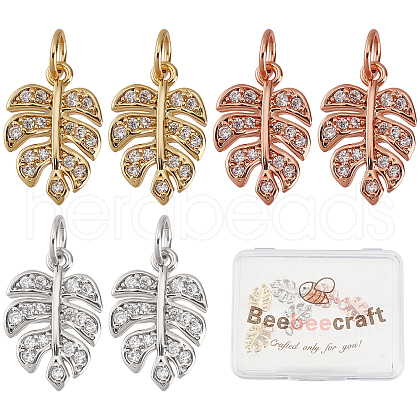 Beebeecraft 6Pcs 3 Colors Brass Micro Pave Cubic Zirconia Charms KK-BBC0002-72-1