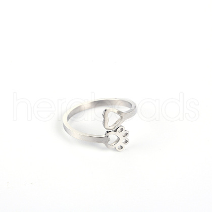 Stylish Adjustable Stainless Steel Paw Print Cuff Rings for Women CD3807-10-1