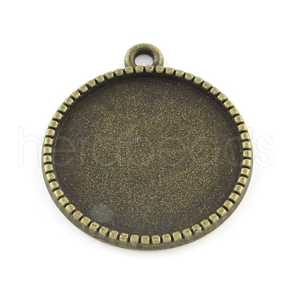 Tibetan Style Alloy Flat Round Pendant Cabochon Settings TIBEP-Q045-068B-AB-NR-1