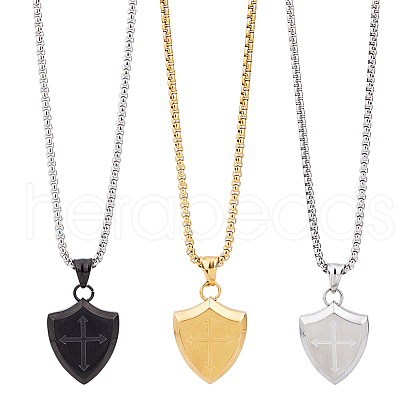 FIBLOOM 3Pcs 3 Colors Stainless Steel Pendant Necklaces Set NJEW-FI0001-55-1