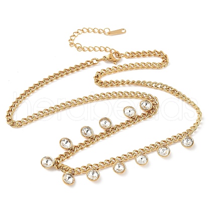 304 Stainless Steel Rhinestone Flat Round Tassel Twisted Chain Necklaces for Women NJEW-V010-01G-03-1