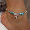 Synthetic Turquoise Chip & Glass & Iron & Zinc Alloy Starfish Charm Anklets FS-WG7ED01-01-1