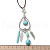 Bohemian Style Alloy Feather & Synthetic Turquoise Heart Long Pendant Necklaces for Women NJEW-G158-01A-6