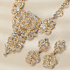 Flower Alloy Crystal Rhinestone Pendant Necklace & Stud Dangle Earring Sets FS-WG26700-01-4