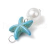 Dyed Synthetic Turquoise Starfish & ABS Plastic Imitation Pearl Pendants PALLOY-JF03794-5