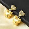 Heart with Butterfly Brass Micro Pave Clear Cubic Zirconia Dangle Stud Earrings EJEW-Z099-01G-2