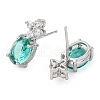 Brass Pave Cubic Zirconia Flower & Oval Stud Earrings for Women EJEW-I304-26P-3