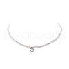 Clear Cubic Zirconia Heart Pendant Necklace with Natural Rose Quartz Beaded Chains for Women NJEW-JN04271-02-4
