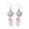 Natural Rose Quartz Bullet with Sun Dangle Earrings EJEW-I276-01P-19-2