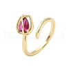 Flower Brass Micro Pave Cubic Zirconia Cuff Rings for Women RJEW-A069-05G-02-4