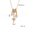 Brass Micro Pave Clear Cubic Zirconia Star and Imitation Pearl Pendant Necklaces for Women FS-WGAADF6-01-2