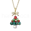 Christmas Tree Glass Beaded Pendant Necklaces NJEW-TA00174-2