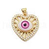 Heart with Eye Brass Micro Pave Clear Cubic Zirconia Pendants KK-G419-07G-3
