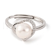 Heart Plated 925 Sterling Silver Clear Cubic Zirconia Adjustable Rings RJEW-C110-05P-2