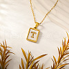 Rectangle Stainless Steel Pave Natural White Shell Initial Pendant Necklaces for Women FS-WGB5EDA-20-1