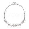 Flat Round Pearl with Bowknot Alloy Link Necklaces NJEW-JN04812-4