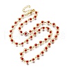 Brass & Red Faceted Glass Heart Link Chain Necklaces for Women NJEW-D314-05G-4