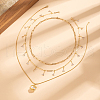 Ocean Theme Stainless Steel & Brass 3 Layered Shell Shape Pendant Necklaces with Clear Cubic Zirconia Triangle Tassel for Women VY7780-5