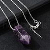 Natural Amethyst Double Terminal Pointed Faceted Bullet Pendant Necklaces NJEW-C080-01P-02-3