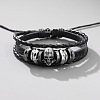 Cowhide & PU Leather Braided Triple Layer Multi-strand Bracelet PW-WG64555-01-1