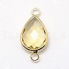 Golden Tone Brass Glass Teardrop Links connectors GLAA-J010A-HF17-G-2