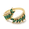 Leaf Brass Micro Pave Cubic Zirconia Open Cuff Rings RJEW-U008-05A-G-2