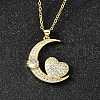 Brass Micro Pave Clear Cubic Zirconia Heart Moon Pendant Necklaces for Women NJEW-D311-02D-G-1