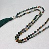 Alloy Buddha Natural Indian Agate 108 Mala Prayer Round Beaded Wrap Necklaces with Long Tassel FS-WG80FF1-01-3