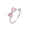 Bowknot Sterling Silver Cubic Zirconia Adjustable Cuff Rings for Women RJEW-B128-07-4