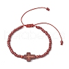 4Pcs Cross Glass Seed Beads with Natural Wood Beads & Red Jasper Beads & Magnesite Beads & Howlite Round Beads Braided Bead Bracelets for Women BJEW-JB11898-3