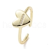 Clear Cubic Zirconia Heart Open Cuff Ring RJEW-P032-37G-1