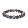 Natural Blue Aventurine & Wood Round Beaded Stretch Bracelet for Women BJEW-JB09379-2